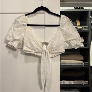 Crochet Tie-Front Crop Top - White